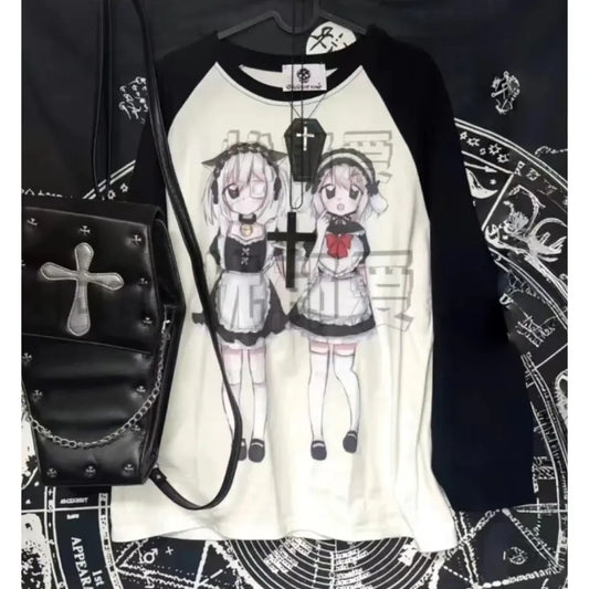 Yami Kawaii Long Sleeve Tee – Anime Maid Print