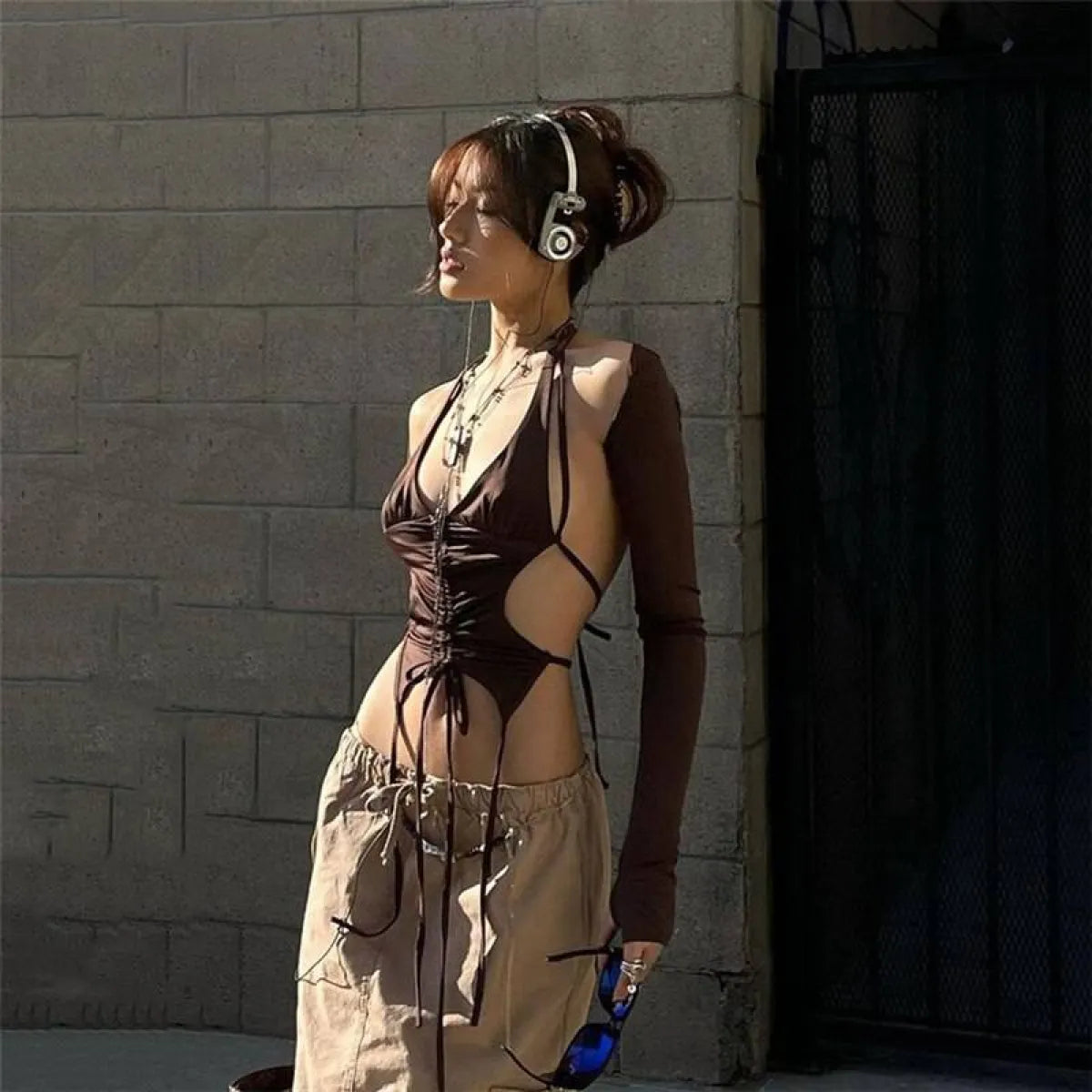 Backless Long Sleeve Crop Tops