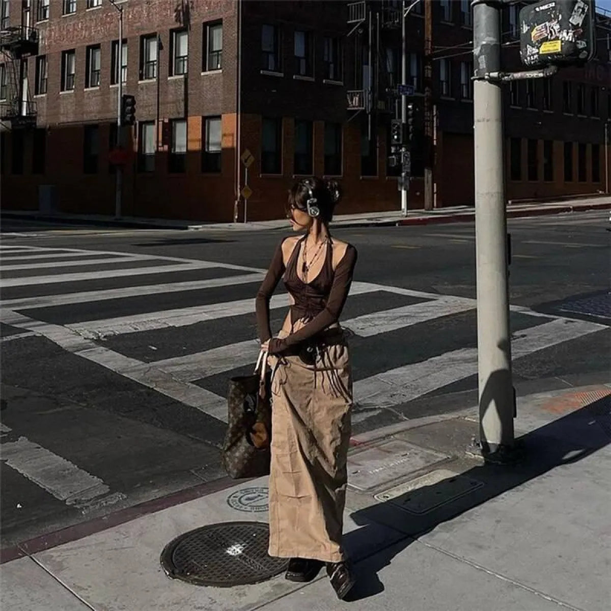 Backless Long Sleeve Crop Tops