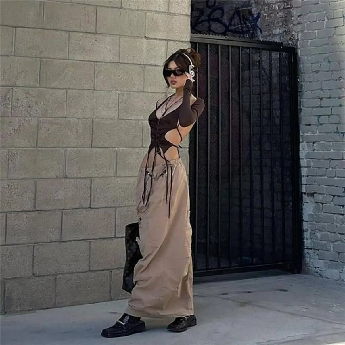 Backless Long Sleeve Crop Tops