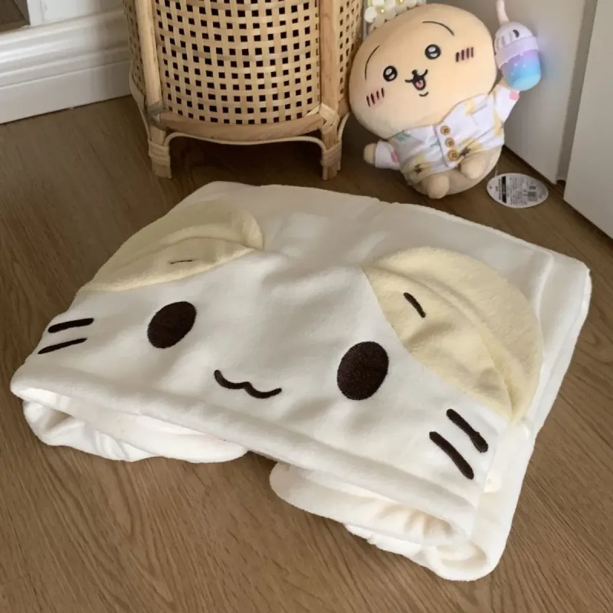 Beige Cutecore Cat Fleece  Hoodie With Zipper
