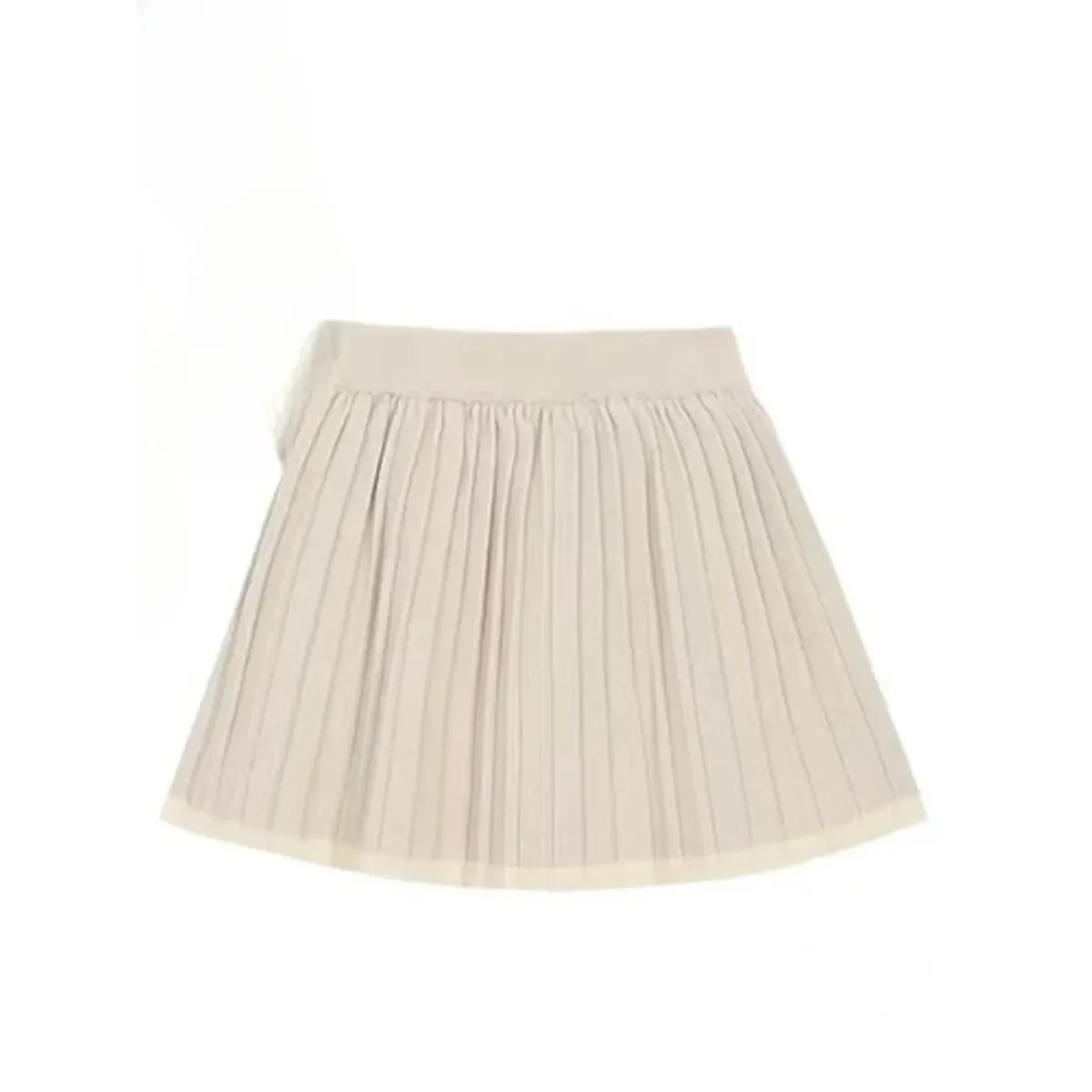 Beige Knit Two-Piece Set – Collared Cardigan & Pleated Skirt