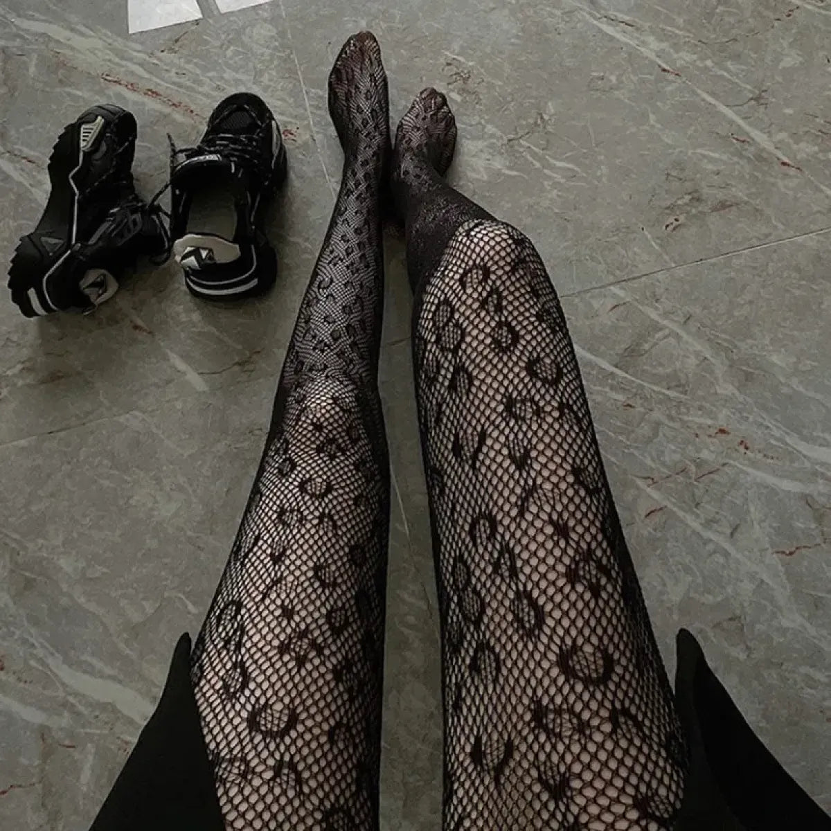 Black Lolita Fishnet Body High Socks