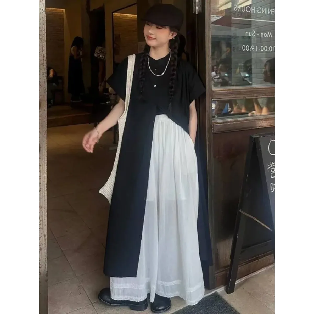 Black Oversized Kimono Shirt Dress – Gothic Casual Summer Style