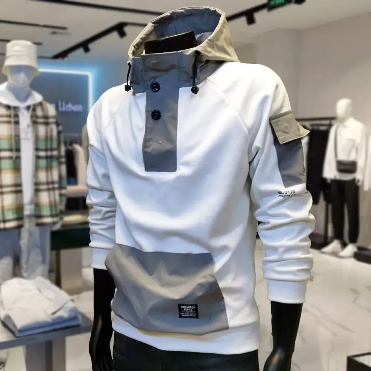 Buttoned Cargo Hoodie with Pockets