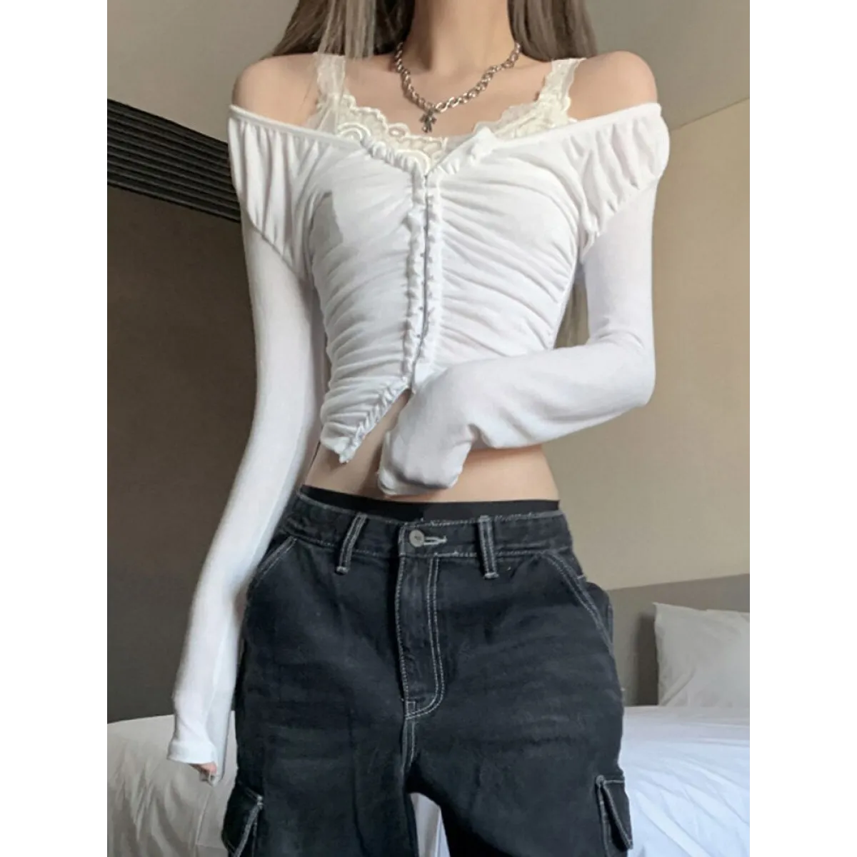 Coquette Ruched T-shirt With Hooks