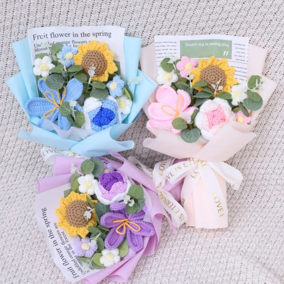 Crochet Flower Bouquet – Sunflower, Rose & Tulip Gift for Birthday or Valentine’s Day