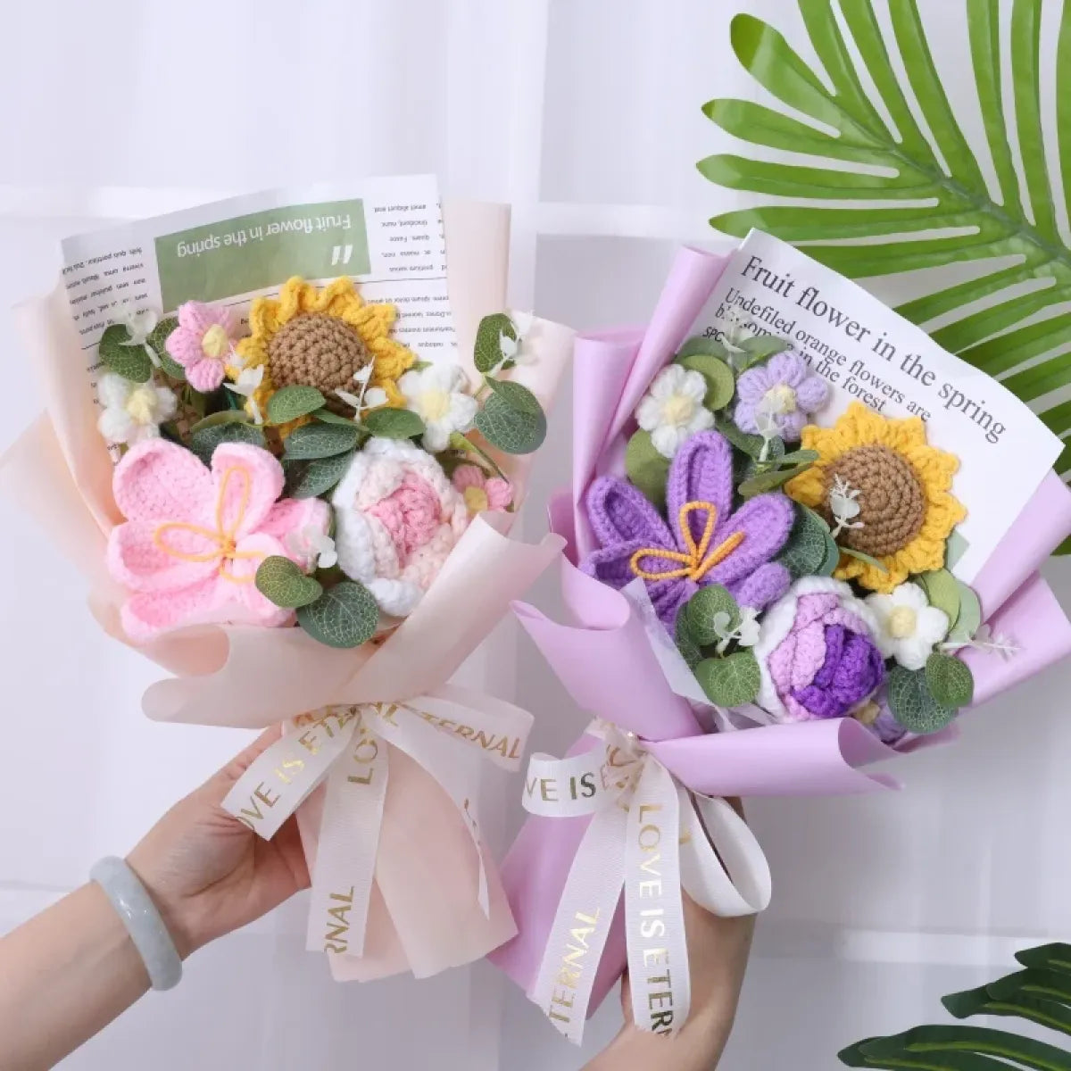 Crochet Flower Bouquet – Sunflower, Rose & Tulip Gift for Birthday or Valentine’s Day