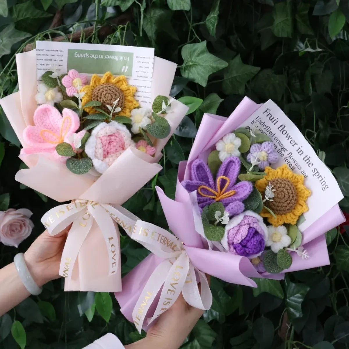 Crochet Flower Bouquet – Sunflower, Rose & Tulip Gift for Birthday or Valentine’s Day