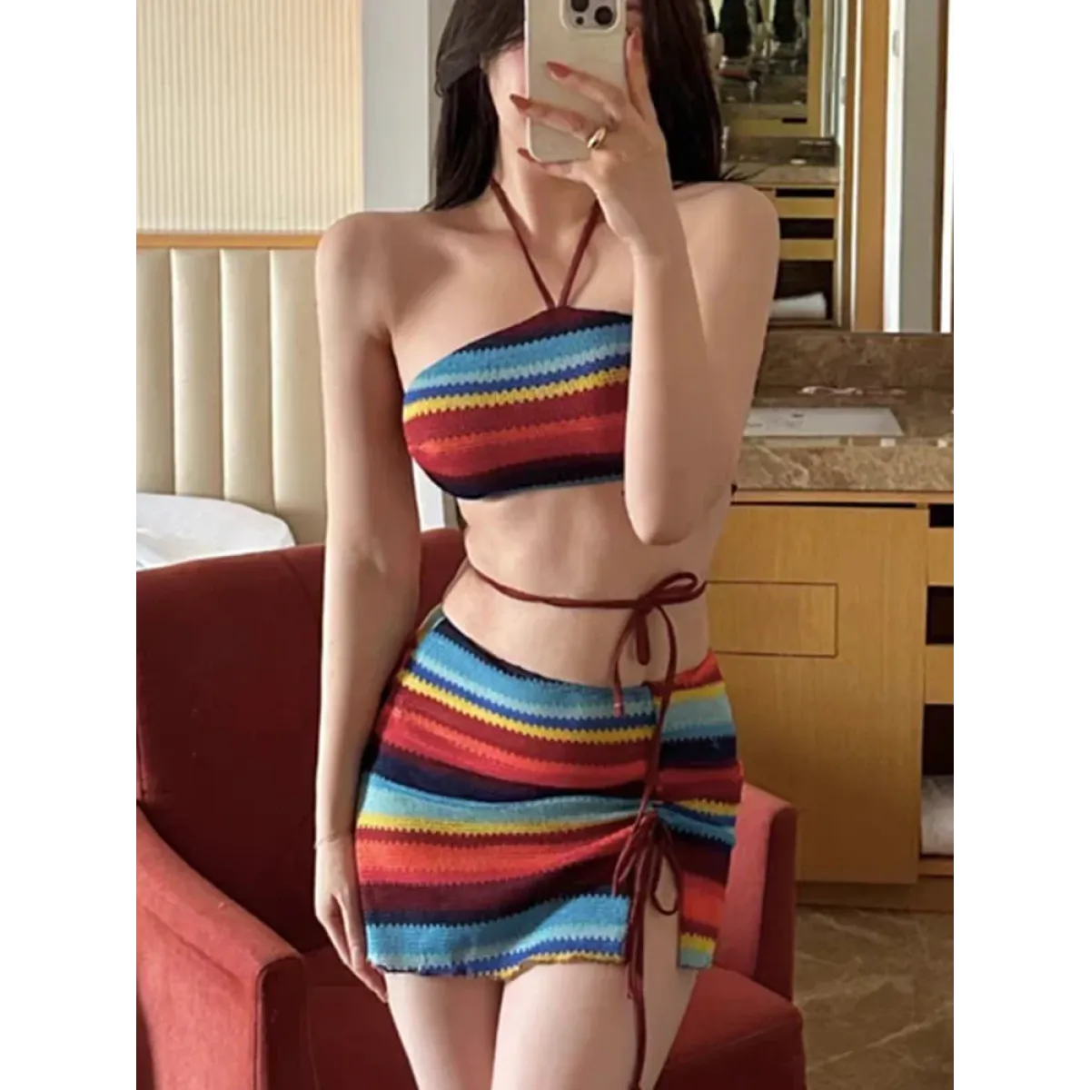 Bikini Set – High Waist Drawstring Skirt Korean Spice Style