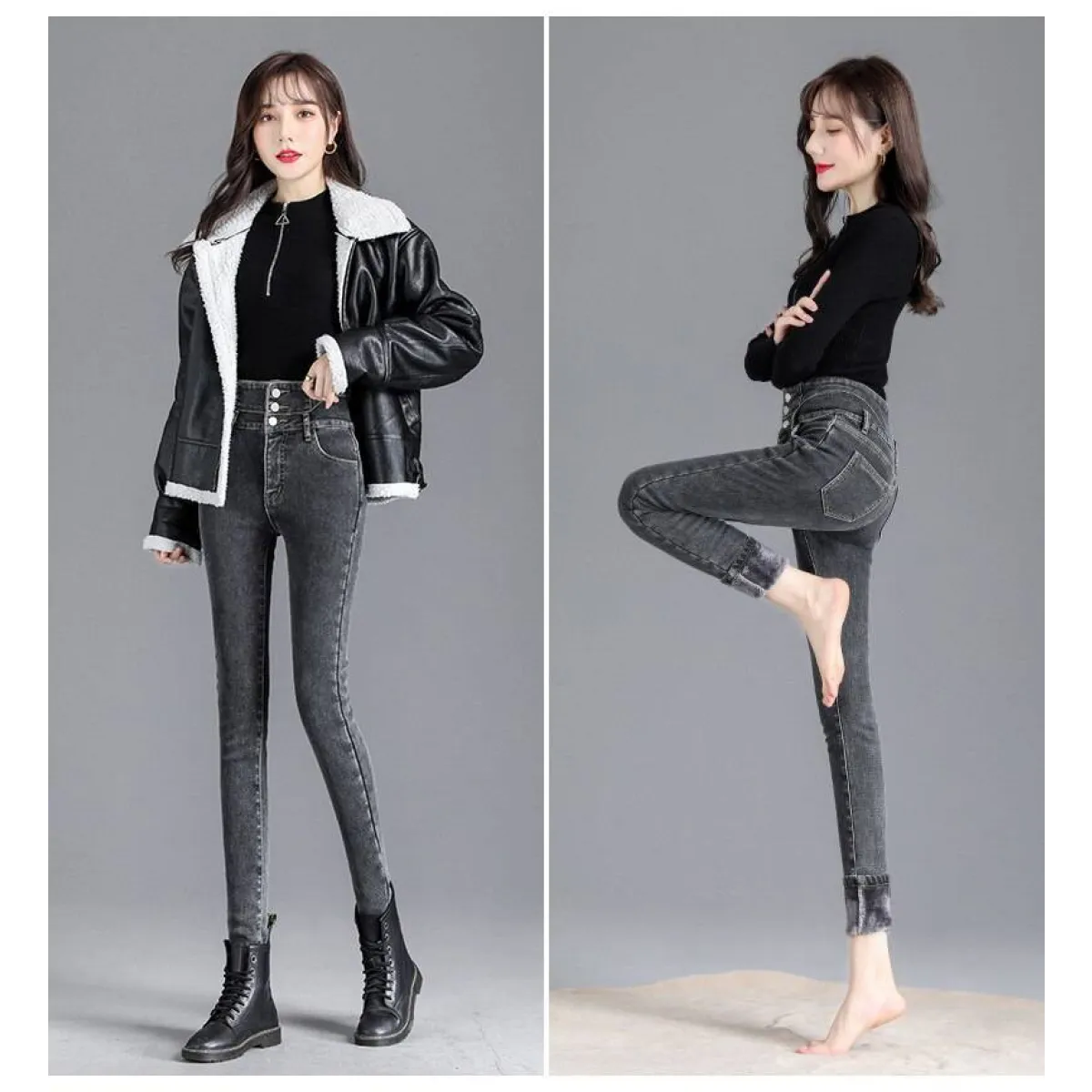 Thick Fleece High-waist Skinny Jeans