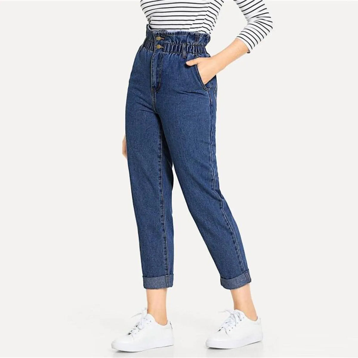 Women's High Waist Rolled Jeans