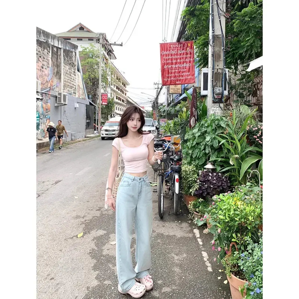 Wide Leg Jeans – High Waist Y2K Bow Embroidery