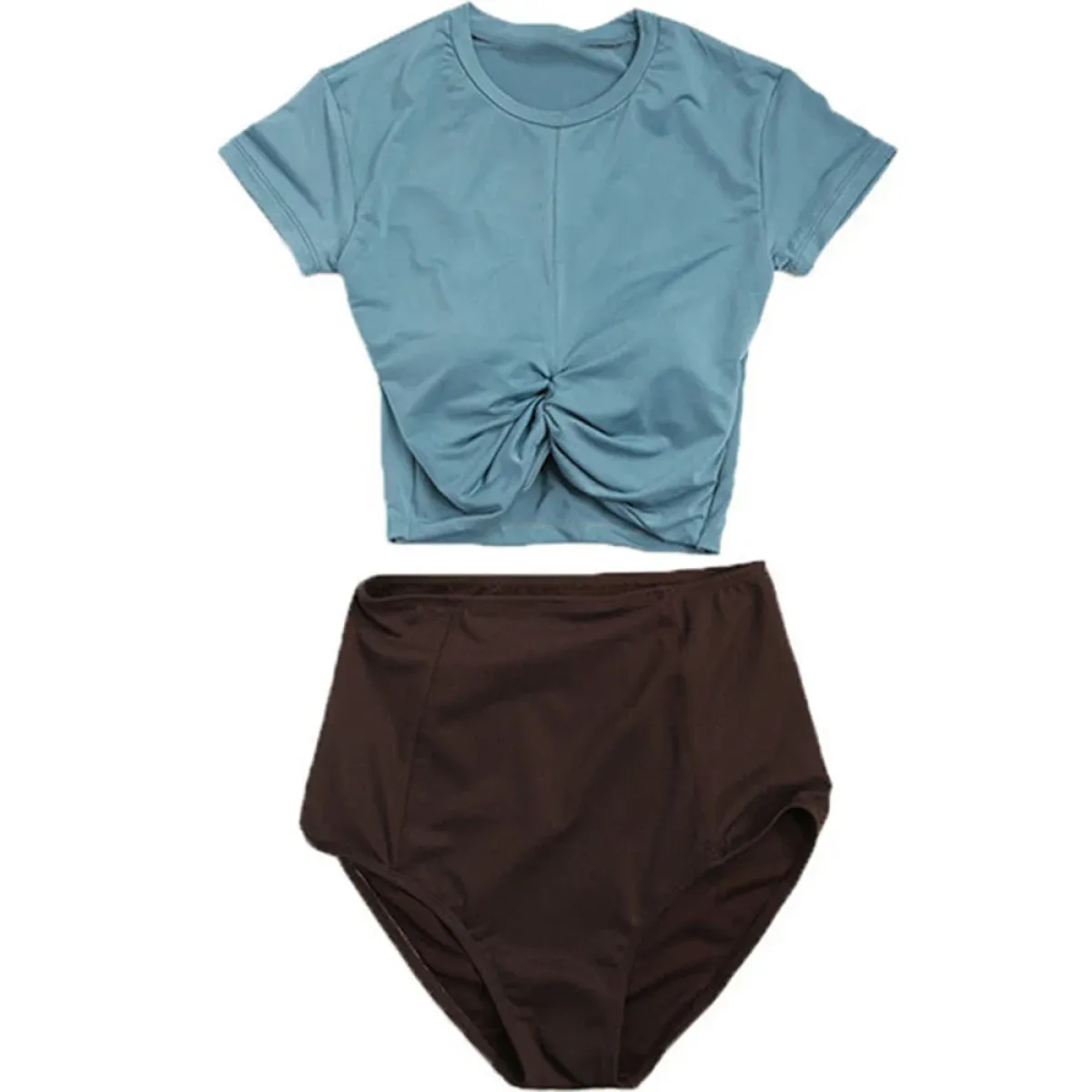 Bikini Set – High Waist Short Sleeve Pleated Korean Style