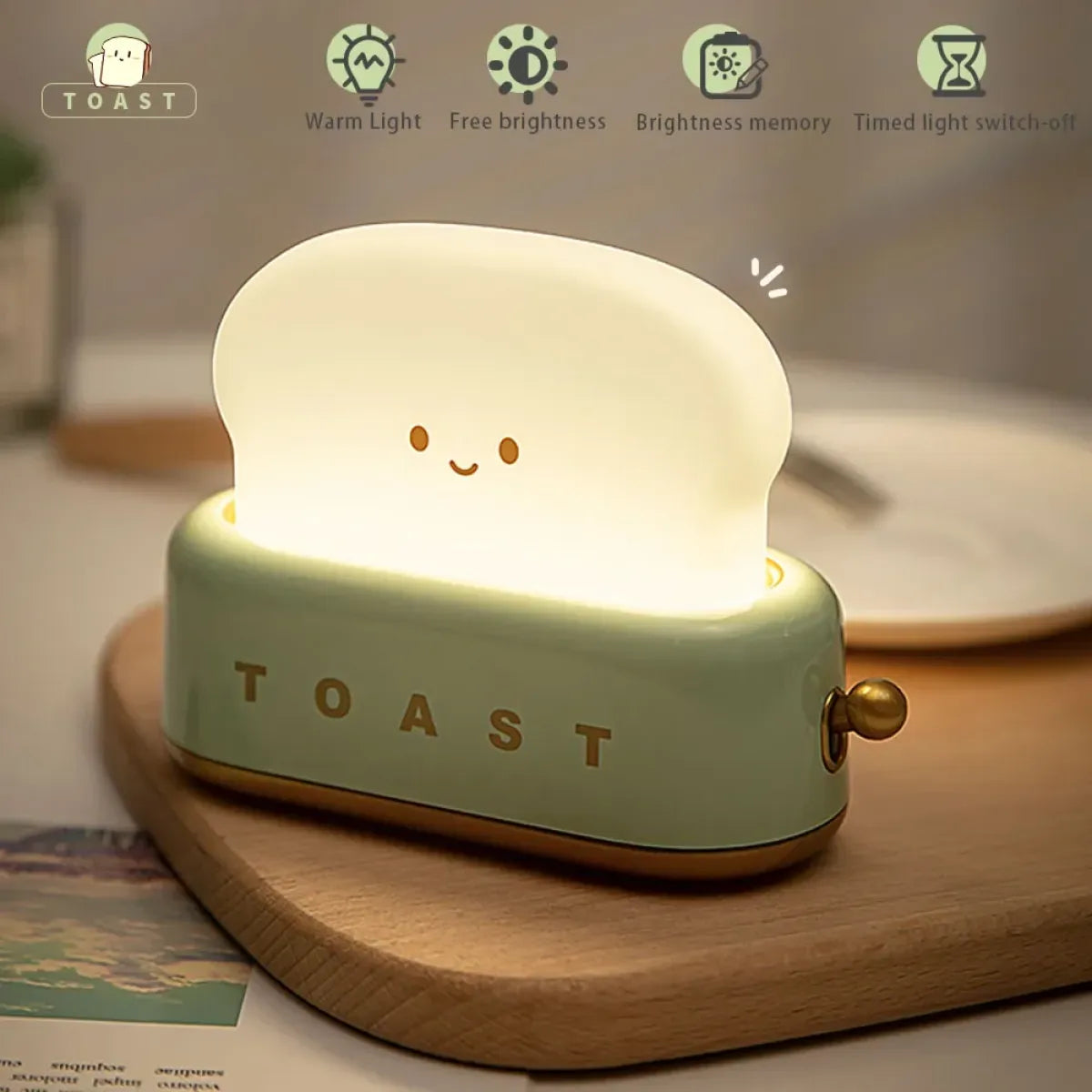 Toast LED Night Light – Kawaii Bread Lamp with Timer & Adjustable Brightness