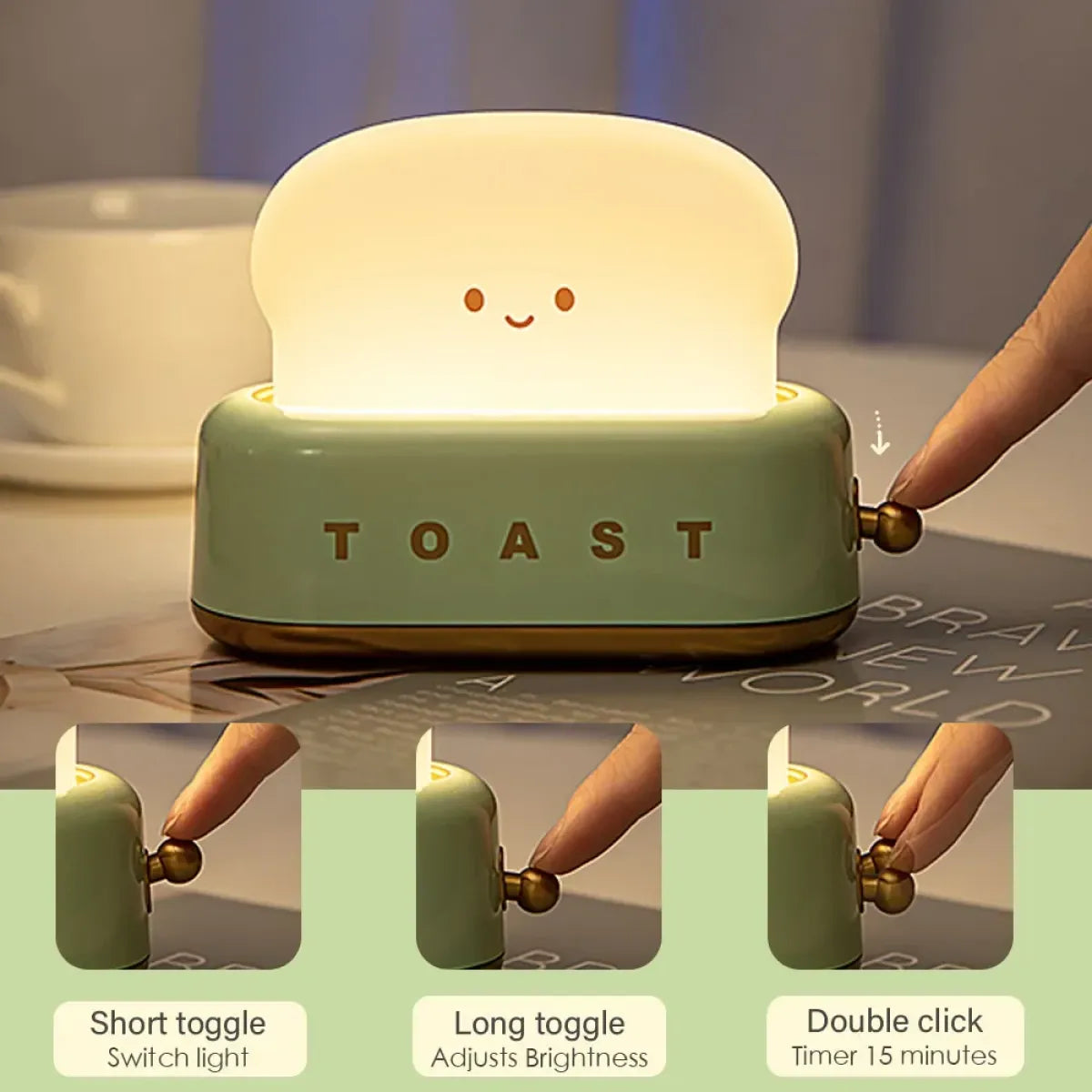 Toast LED Night Light – Kawaii Bread Lamp with Timer & Adjustable Brightness