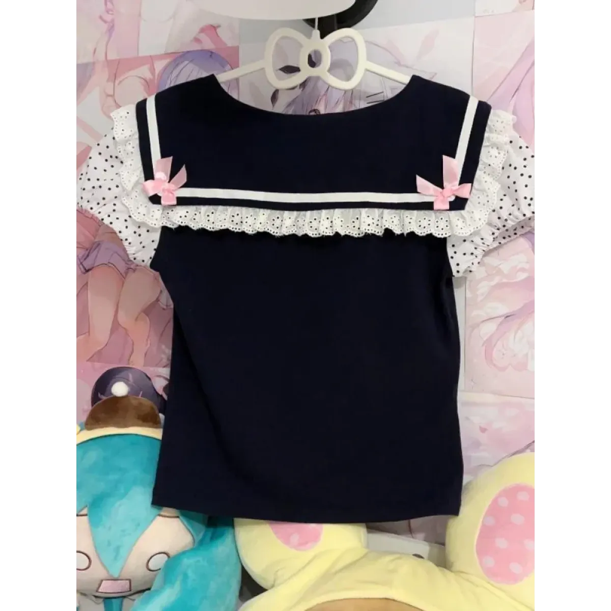 Y2K Lace T-shirt - Kawaii Cartoon Embroidery Graphic Tee