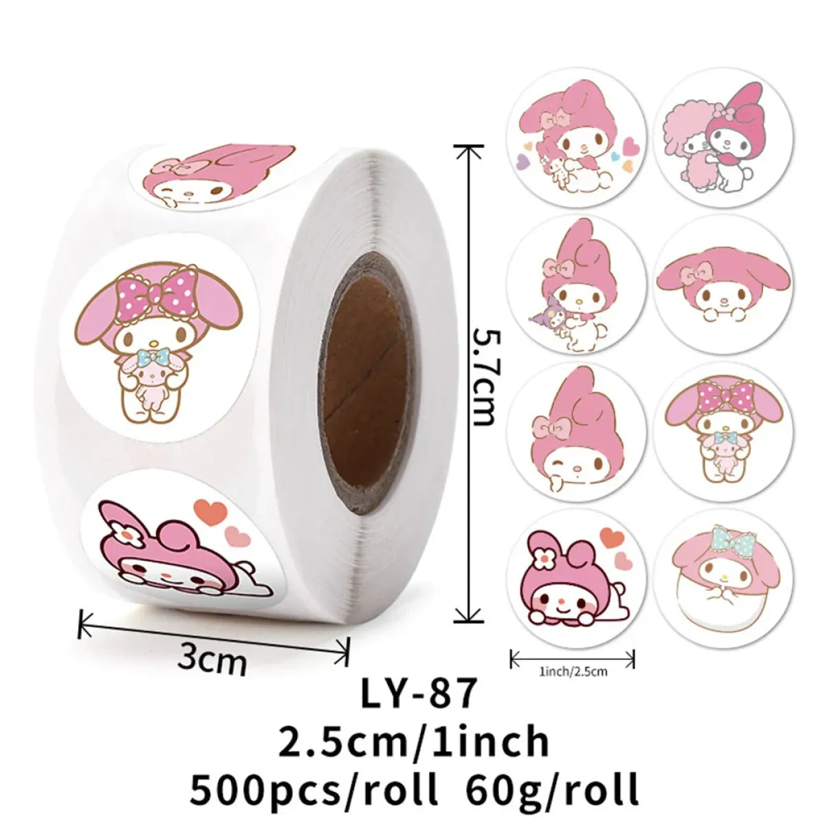500PCS Cute Kuromi, Pochacco, My Melody Cartoon Stickers