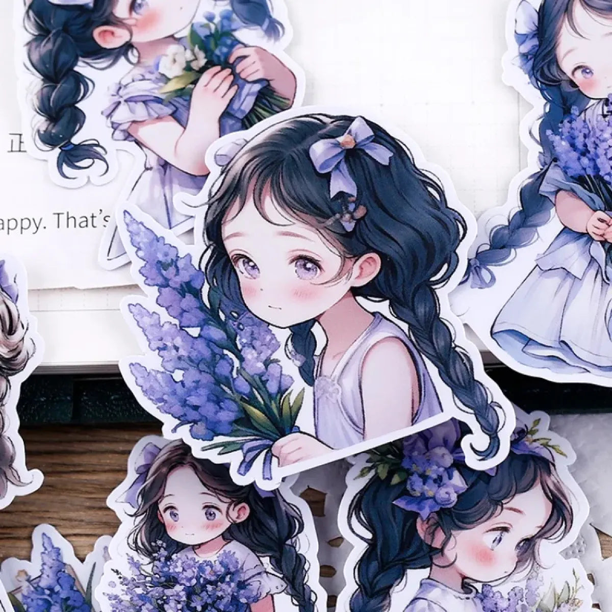 22Pcs Lavender Girl Waterproof Stationery Stickers