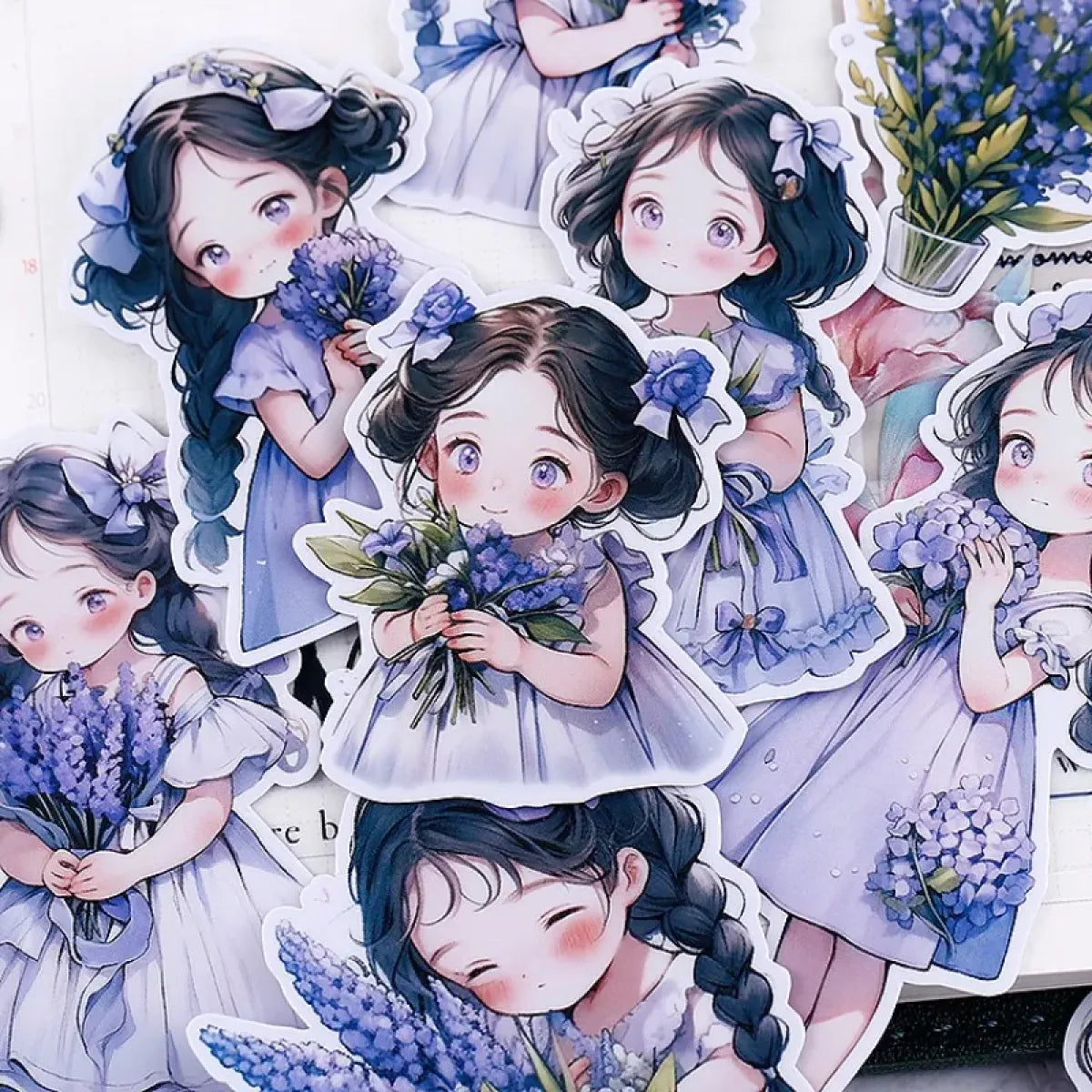 22Pcs Lavender Girl Waterproof Stationery Stickers