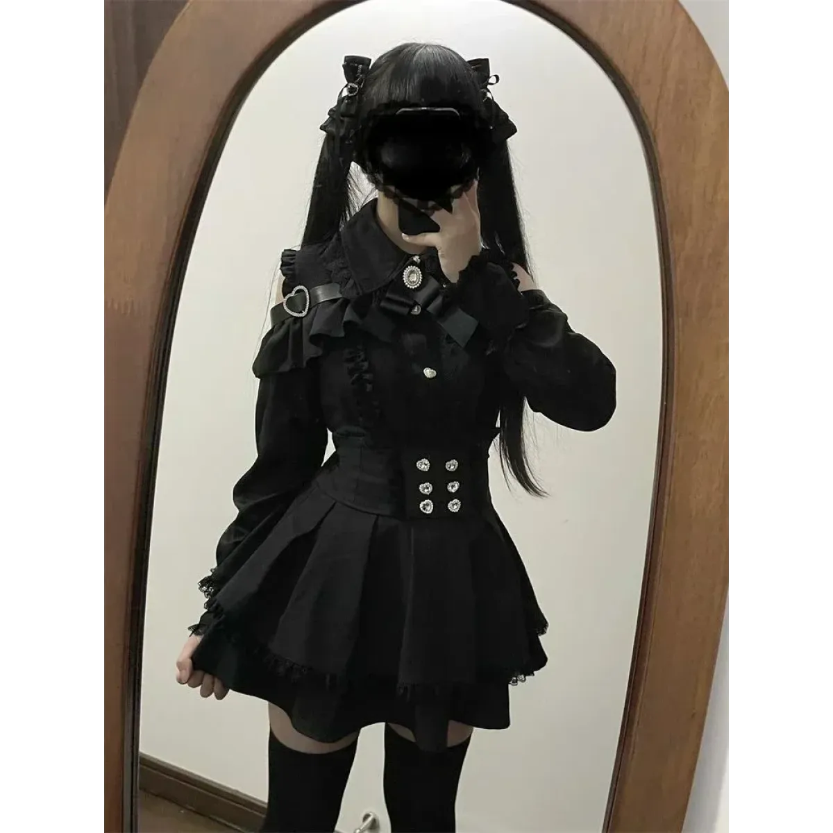 Y2K Off Shoulder Shirt and Ruched Lace Skirt Set