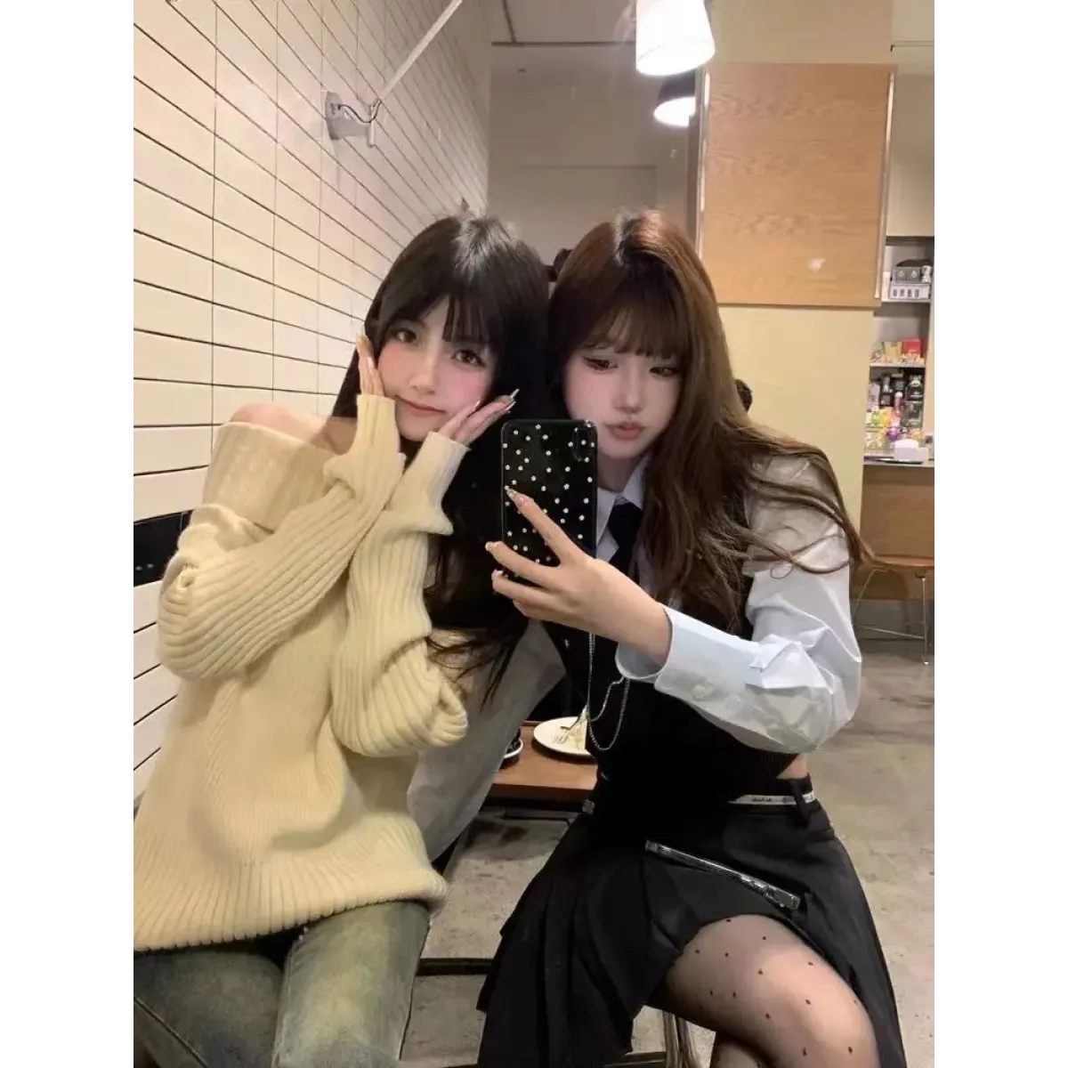 Beige Off Shoulder Knit Sweater – Elegant Harajuku Long Sleeve Pullover