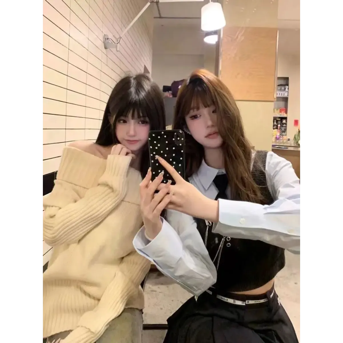 Beige Off Shoulder Knit Sweater – Elegant Harajuku Long Sleeve Pullover