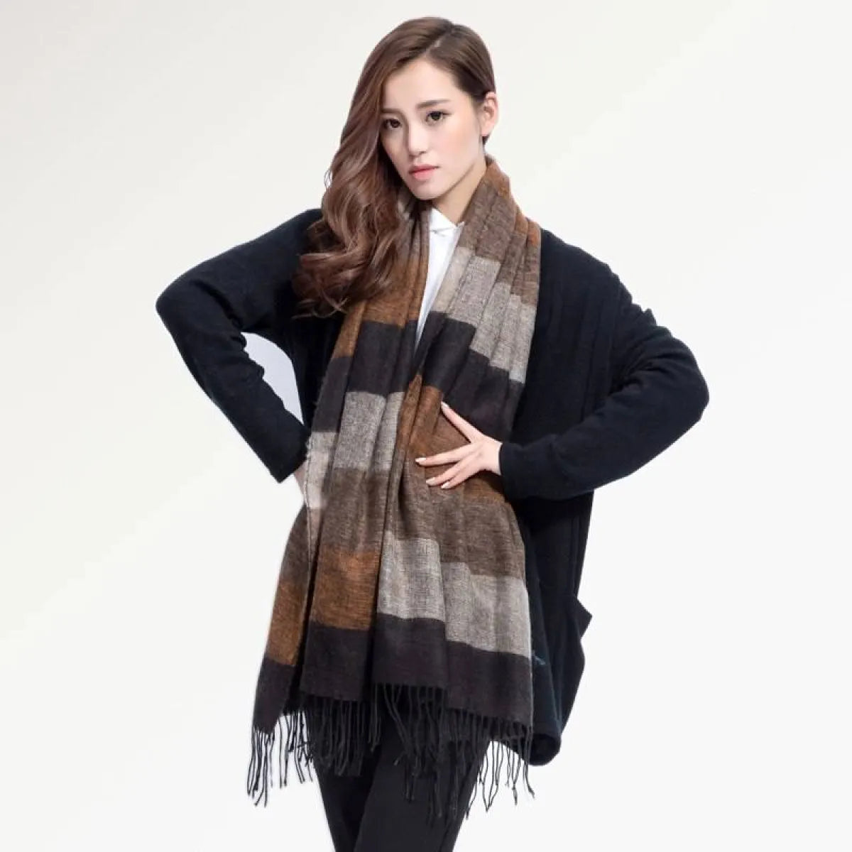 Warm Wide Striped Pashmina Scarf