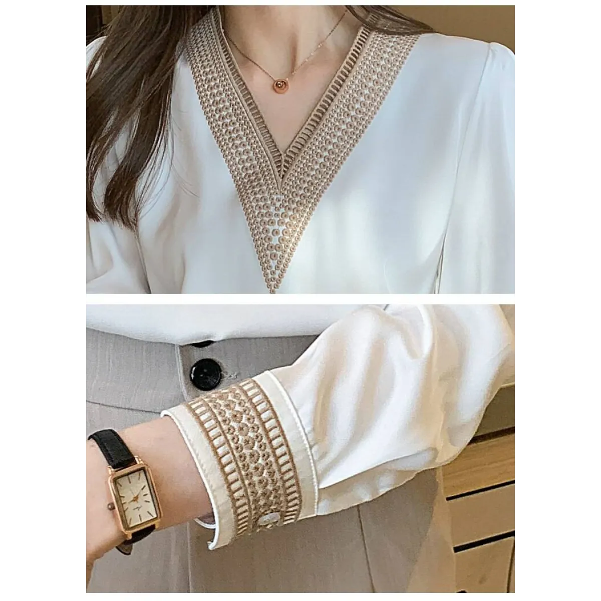 Women's White Long Sleeve Summer Blouse