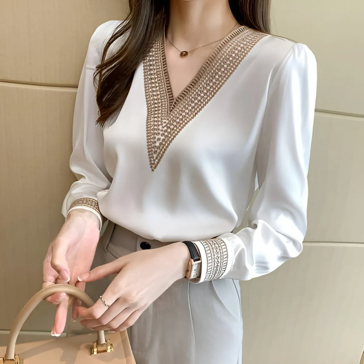 Women's White Long Sleeve Summer Blouse