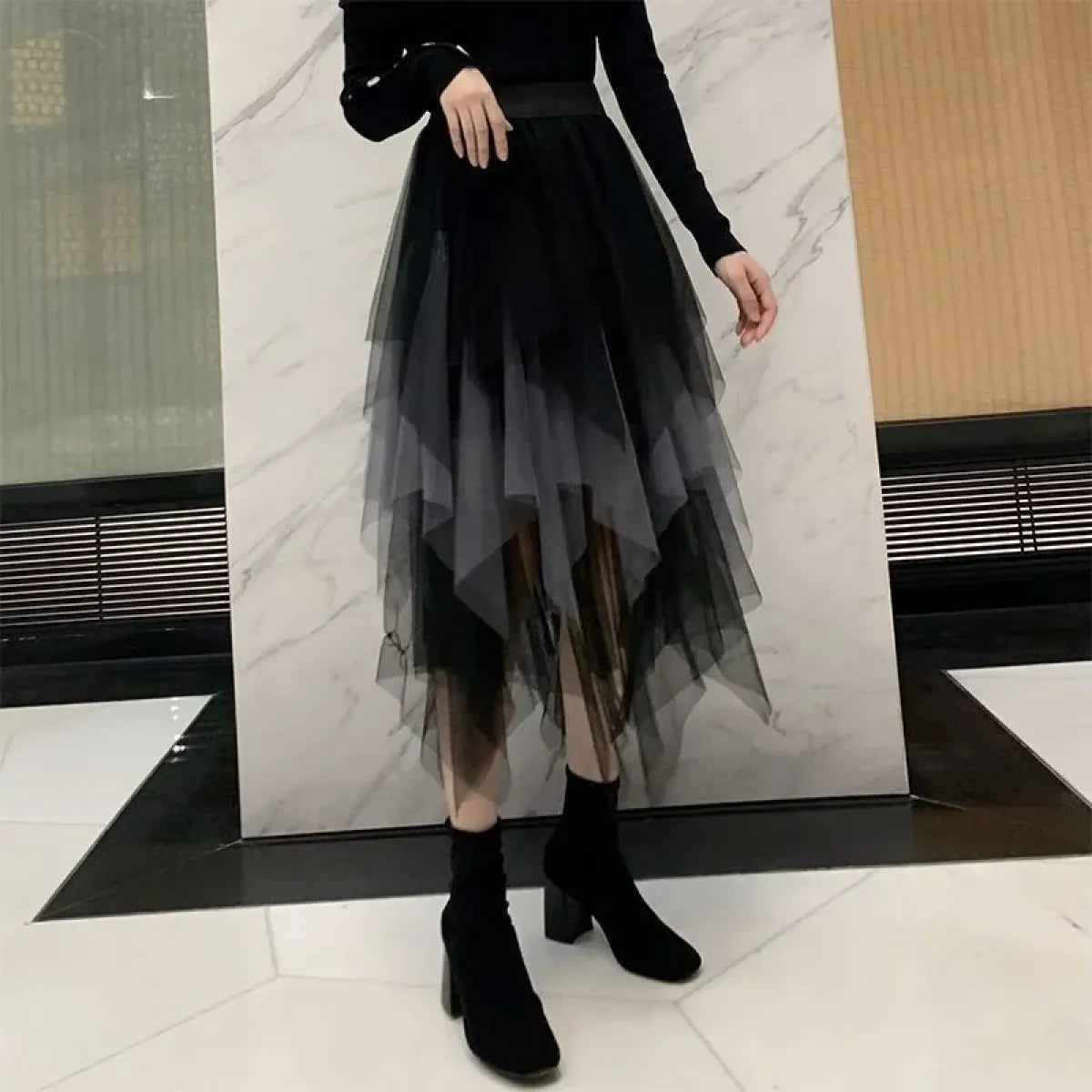 Tulle Midi Skirt for Women - Harajuku High Waist Fashion Summer Tutu