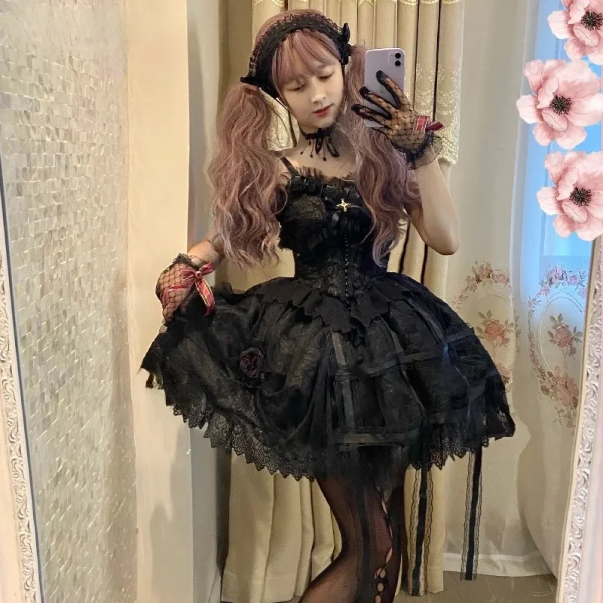 Victorian Gothic Lolita Dress - Sweet Lace & Rose Detail