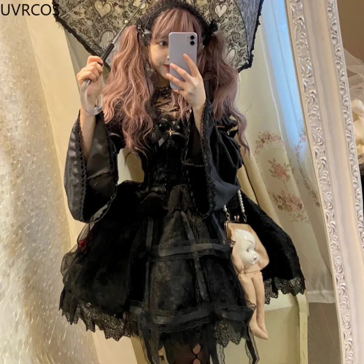 Victorian Gothic Lolita Dress - Sweet Lace & Rose Detail