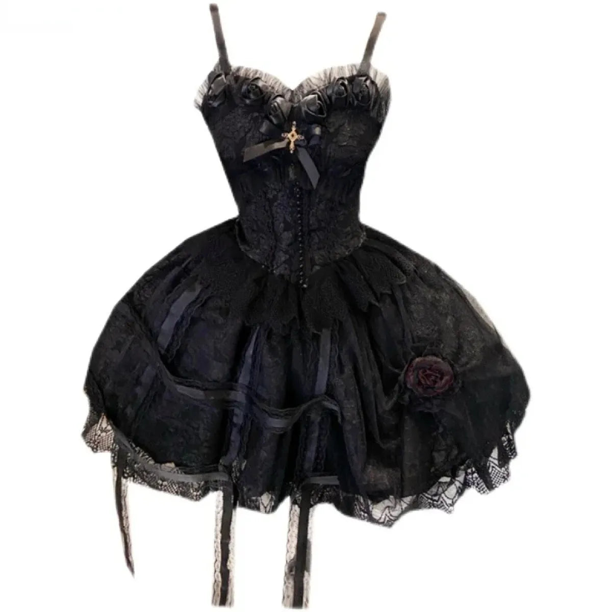 Victorian Gothic Lolita Dress - Sweet Lace & Rose Detail