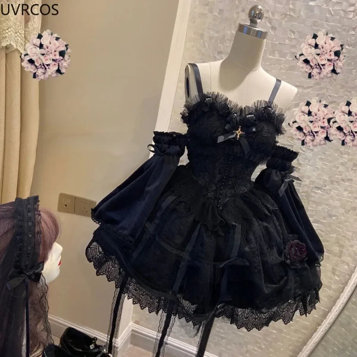Victorian Gothic Lolita Dress - Sweet Lace & Rose Detail