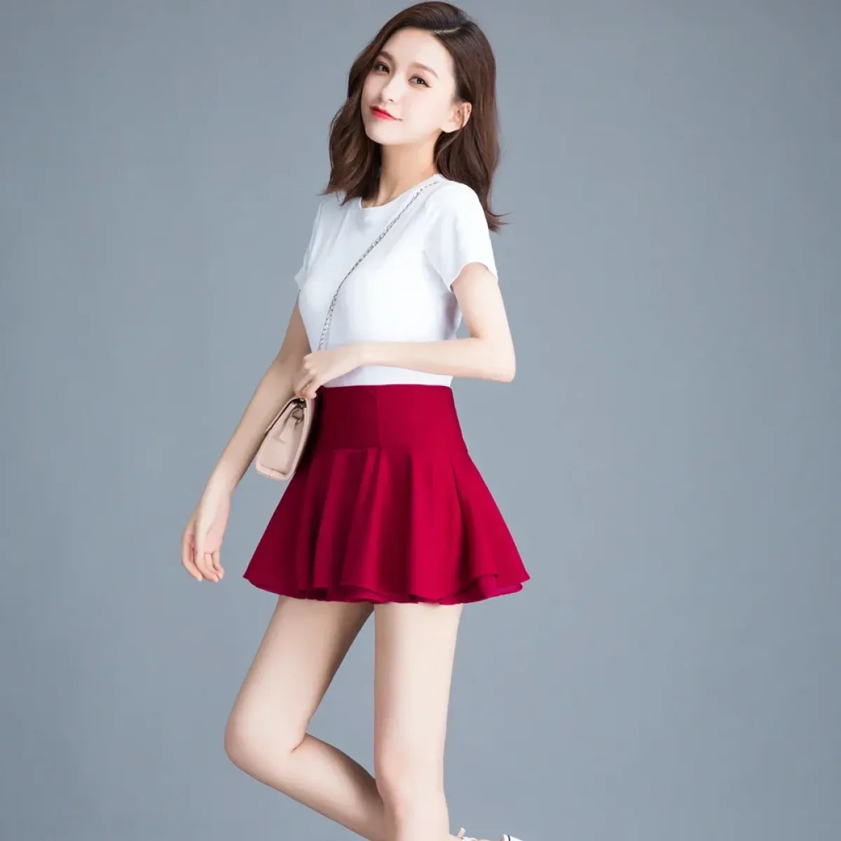 White Flared Kawaii Skater Skirt – High Waist Mini for Summer Looks