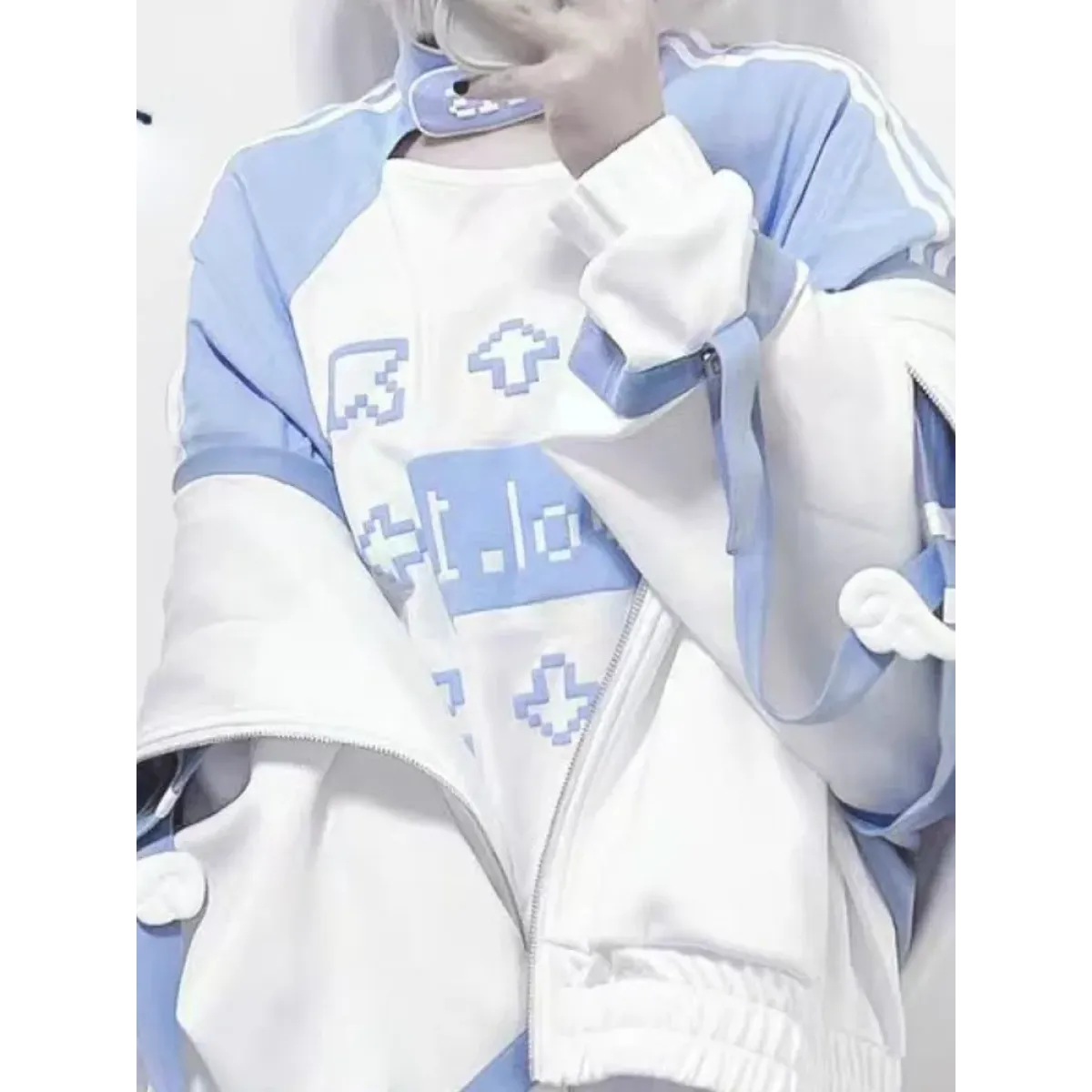 Blue & White Kawaii Harajuku Tops – Y2K Anime Print Top