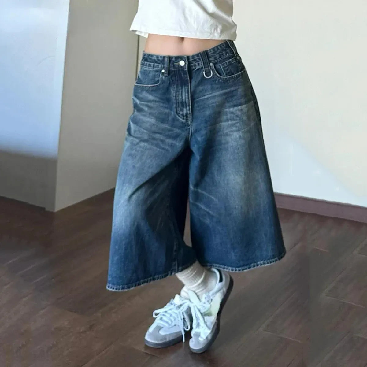 Vintage Wide Leg Denim Jorts – Low Rise Baggy Harajuku Style