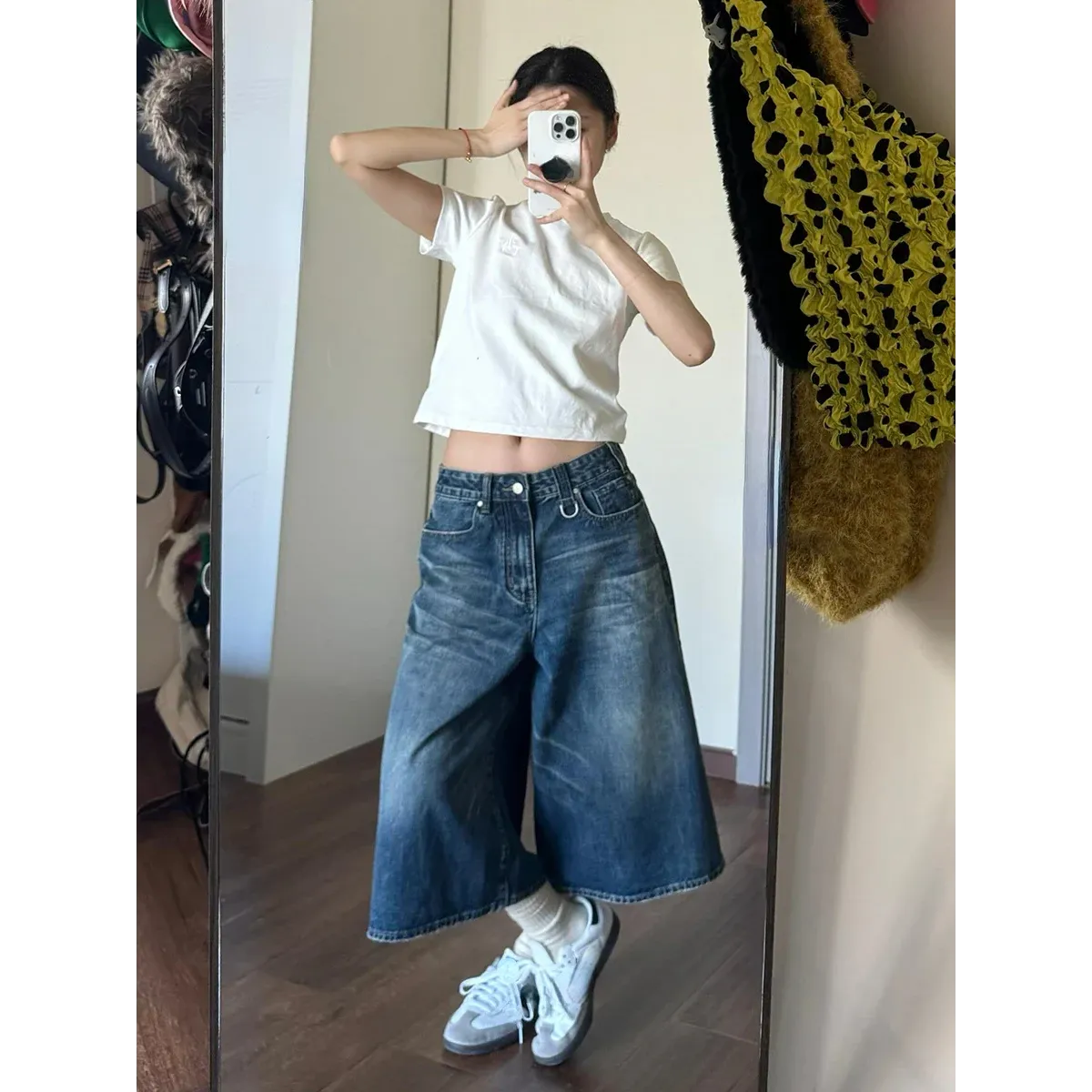 Vintage Wide Leg Denim Jorts – Low Rise Baggy Harajuku Style