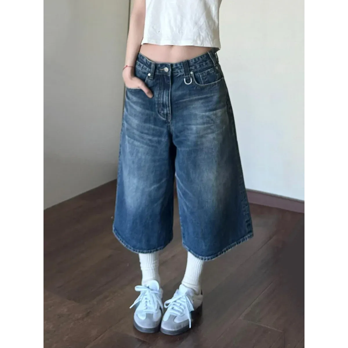 Vintage Wide Leg Denim Jorts – Low Rise Baggy Harajuku Style