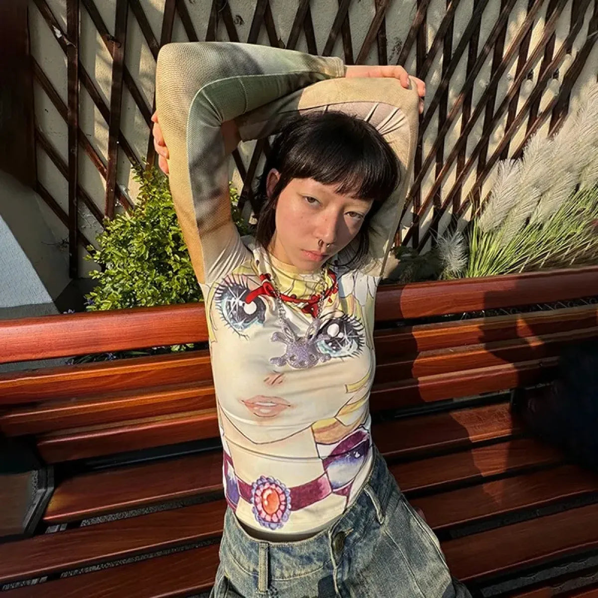 Y2K Anime Print Long Sleeve Tee – Harajuku Kawaii 2000s Aesthetic T-Shirt