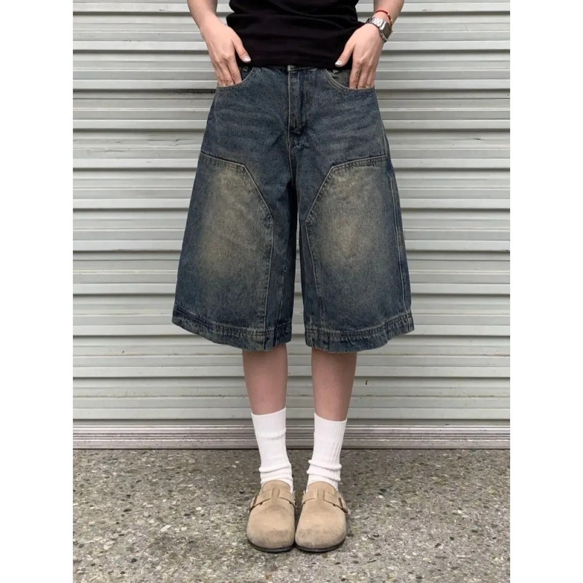 Y2K Baggy Denim Shorts – Vintage Wide-Leg Knee-Length Jeans