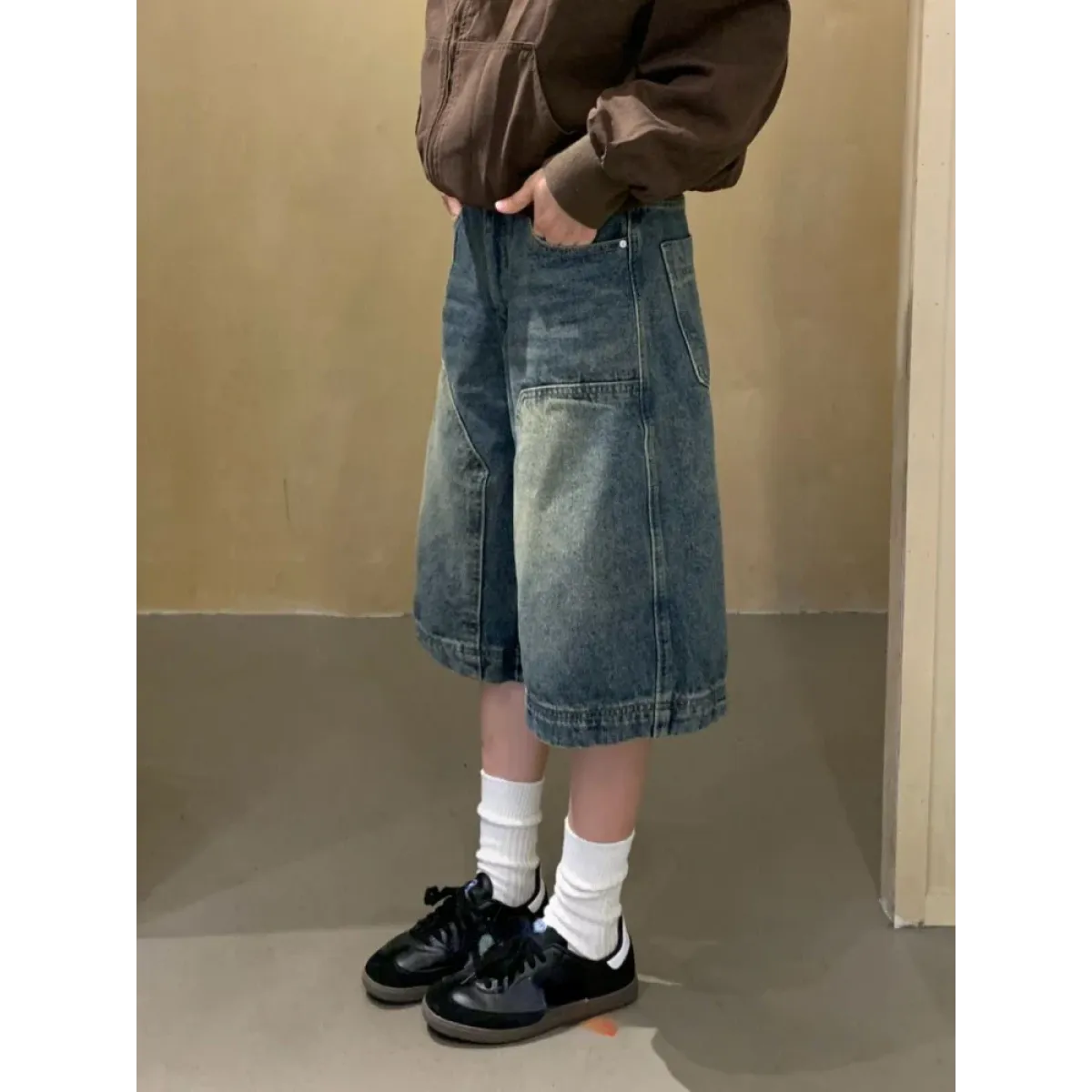 Y2K Baggy Denim Shorts – Vintage Wide-Leg Knee-Length Jeans