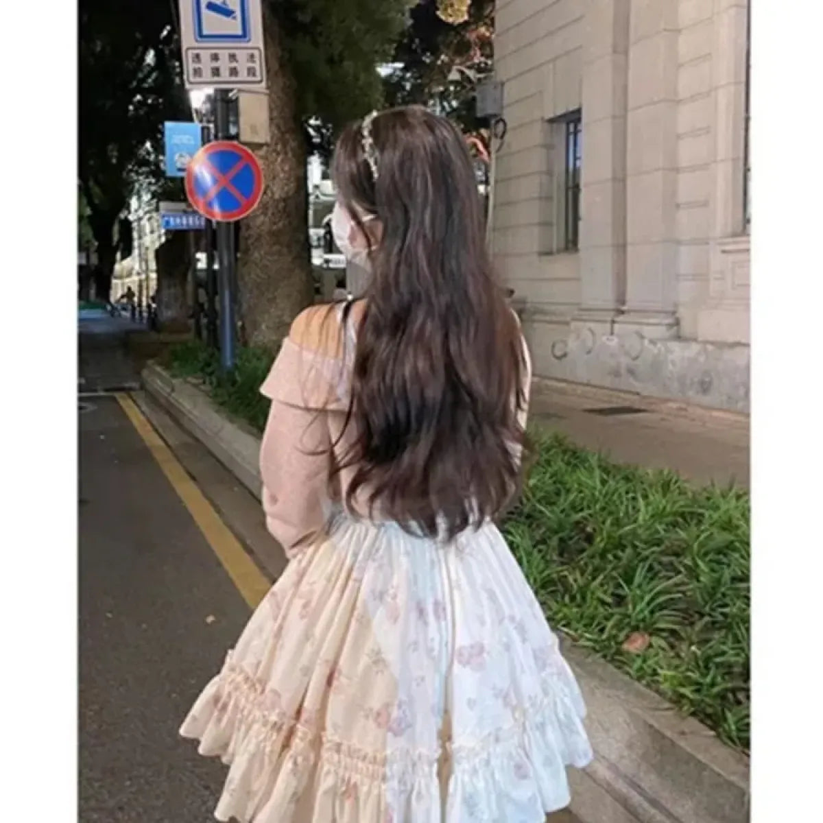 Y2K Sweet Bow Corduroy Top & Floral Dress Set – Gentle Slim Fit