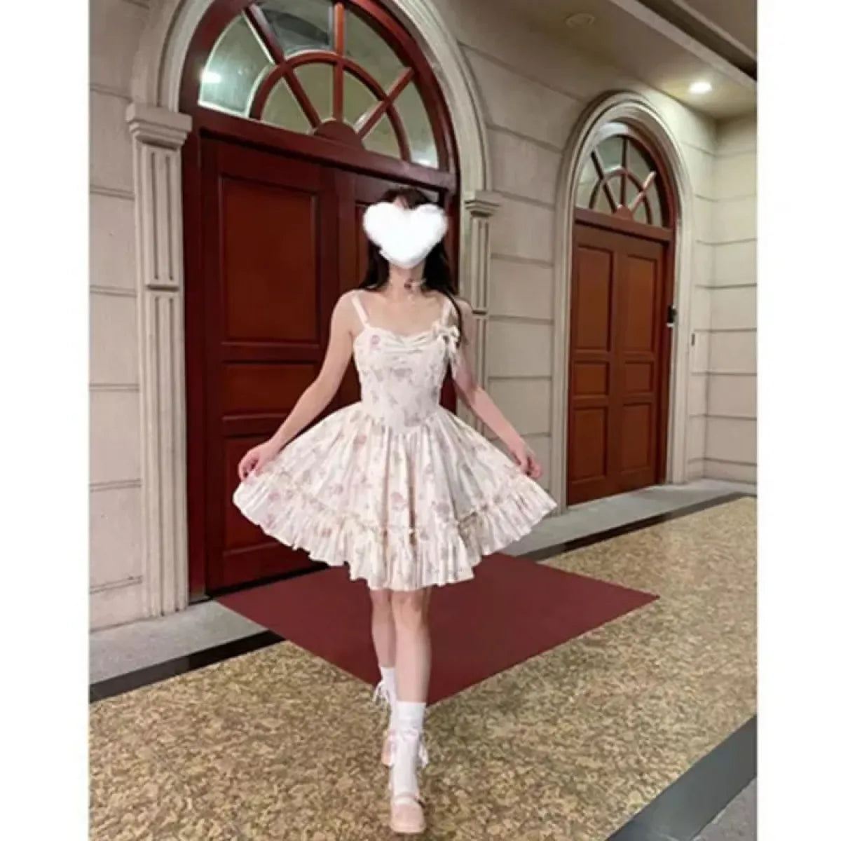 Y2K Sweet Bow Corduroy Top & Floral Dress Set – Gentle Slim Fit