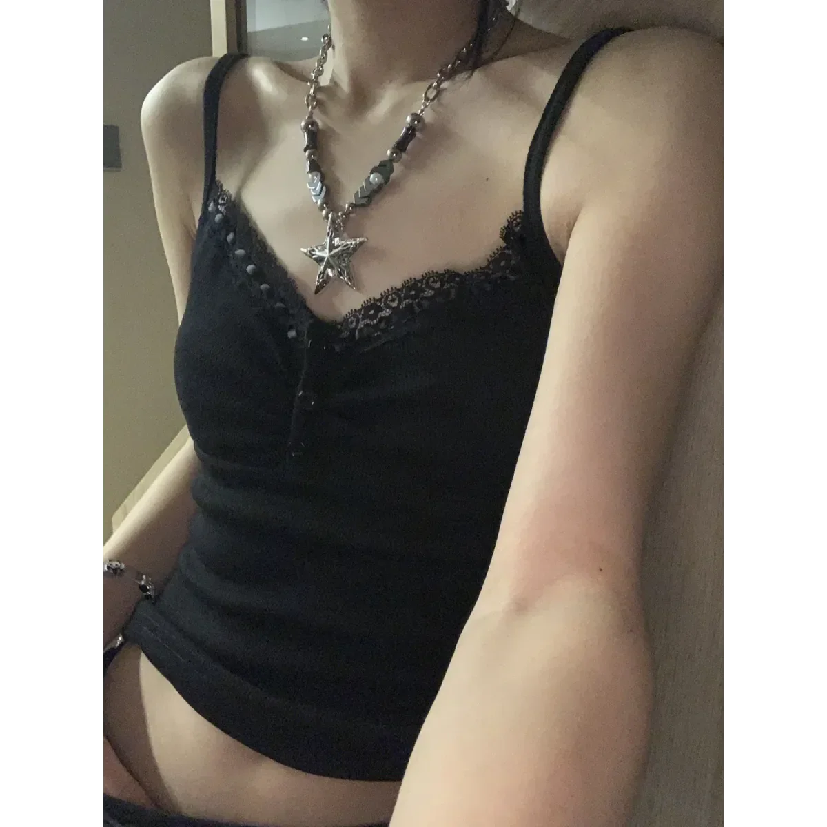 Black Lace Trim Tank Top – Y2K Gothic Coquette Punk Grunge Crop Top