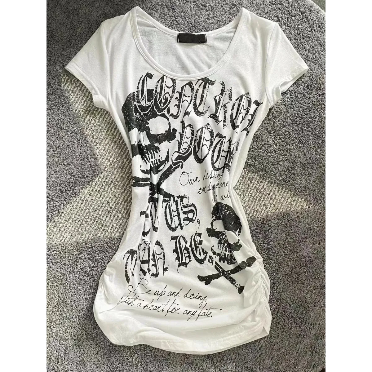 Y2K Gothic Punk T-Shirt – Skeleton Print Slim Fit Tee