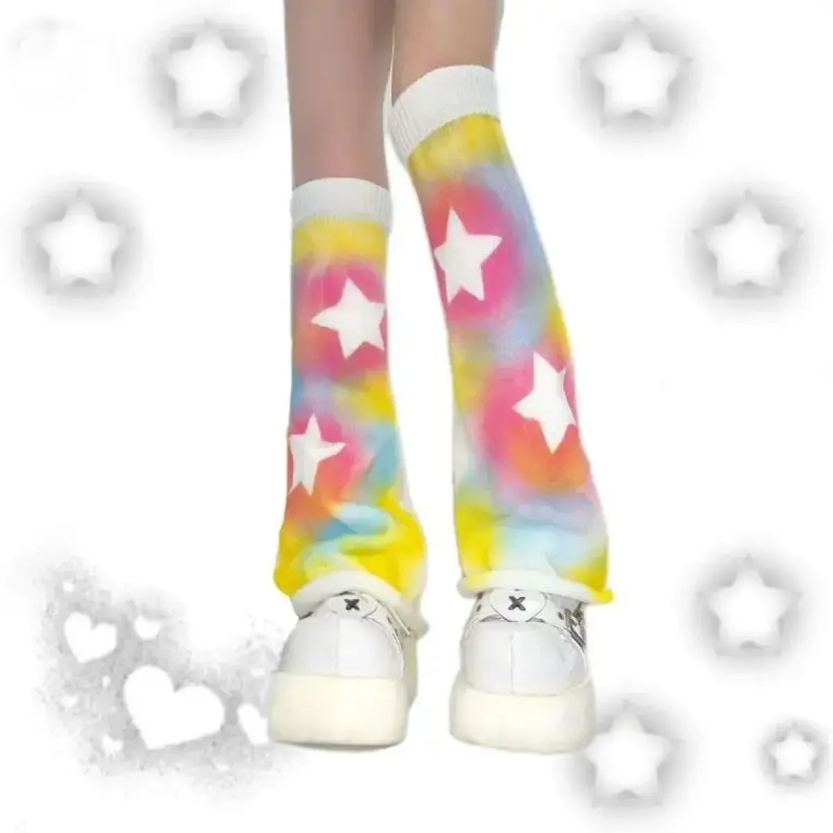 Y2K Kawaii Star Leg Warmers – Harajuku Pastel Tie-Dye Sleeves