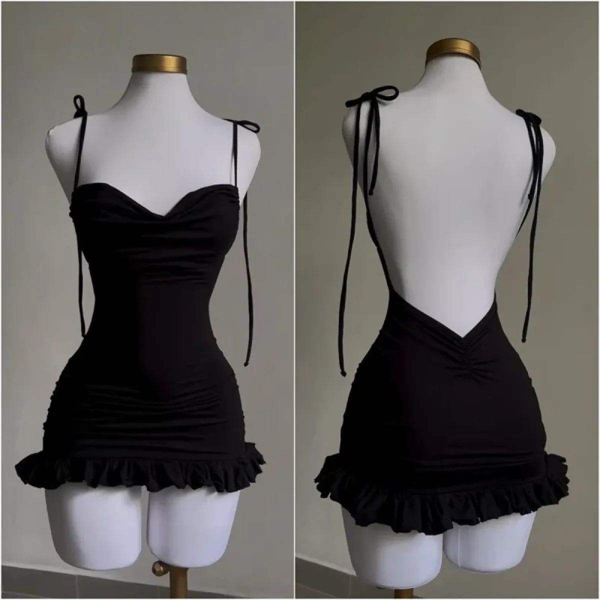 Y2K Lace-Up Open Back Mini Dress - Sexy Slim Fit Skirt