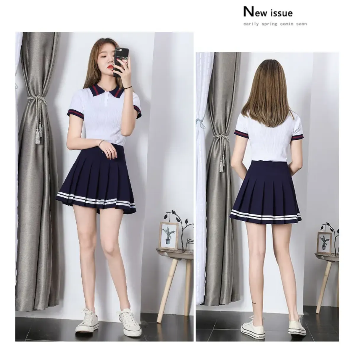 Y2K High Waist Pleated Mini Skirt – Kawaii Preppy Striped Style